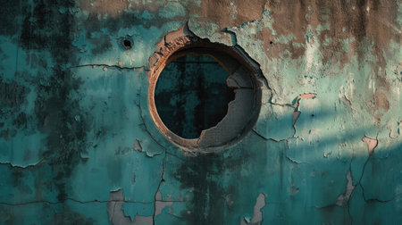 Unusual perspective with a wall featuring a mysterious hole, sparking curiosity and imagination, Ai Generated.の素材