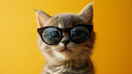 British cat dons fashionable sunglasses, striking a pose with flair and attitude, Ai Generated.の素材