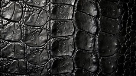 Black leather textured with reptilian grace creates a sophisticated background, Ai Generated.の素材