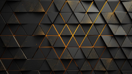 Geometric precision meets opulence in a black and gold backdrop, crafting a luxurious visual appeal, Ai Generated.の素材