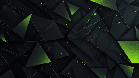 Geometric harmony emerges in a black and green backdrop, creating a modern and vibrant visual experience, Ai Generated.の素材