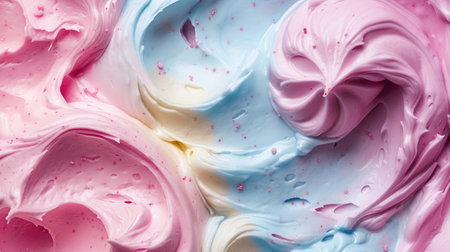 Close-up of a swirl of multicolored frosting, a delightful and tempting confectionery treat, Ai Generated.の素材