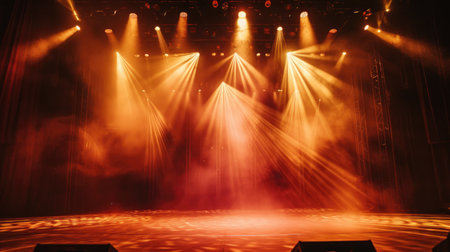 The stage is bathed in light from multiple spotlights, enhancing the performance ambiance. Vibrant, Ai Generated.の素材