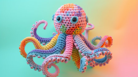 Vibrant handmade crochet octopus, perfect for kids and decor, Ai Generatedの素材