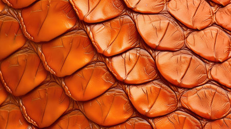 Reptilian allure graces an orange leather background, infusing texture with captivating elegance, Ai Generated.の素材