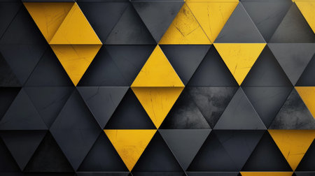 Geometric harmony unfolds in a black and yellow backdrop, offering a modern and energetic visual experience, Ai Generated.の素材