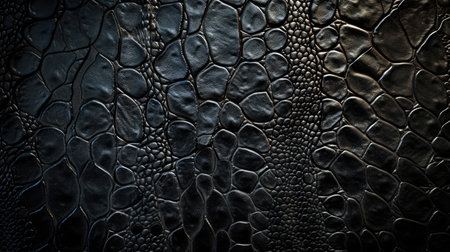 Black leather textured with reptilian grace creates a sophisticated background, Ai Generated.の素材