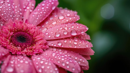 Mesmerizing close-up of a dew-kissed pink flower, a natural beauty captured in detail, Ai Generated.の素材