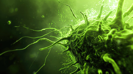 In a battle within, menacing green bacteria and viruses wreak havoc on the body's systems. Ai Generated.の素材