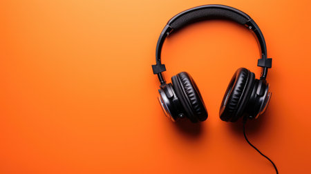 Premium headphones displayed on an energetic orange backdrop, delivering both style and performance, Ai Generated.の素材