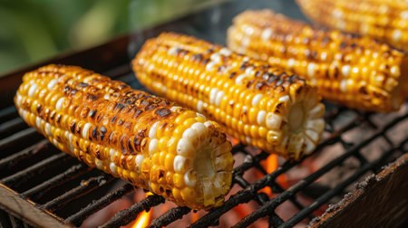 Grilled corn on the cob, perfect for outdoor picnics, a classic summer treat, Ai Generated.の素材