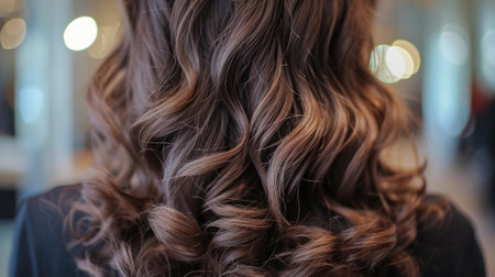 A bunch of brown curls flows gracefully, offering a captivating back view. Ai Generatedの素材
