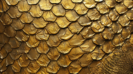 Gold leather textured with snake-skin or dragon-scale charm exudes opulence in the background, Ai Generated.の素材