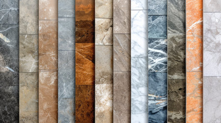 Display of wall tile samples, textures vary. Inspiration for spatial transformation, Ai Generated.の素材