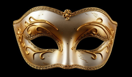 Golden half-face carnival mask shines at festival, imbuing allure and intrigue. Ai Generatedの素材