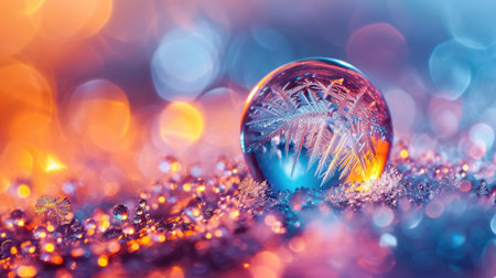 Crystalized water droplet viewed under electron microscope, revealing intricate frozen patterns. Ai Generatedの素材