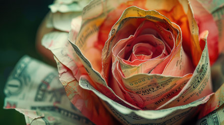Paper banknote rose close up, merging elegance with financial symbolism in artistry. Ai Generated.の素材