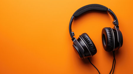 Premium headphones displayed on an energetic orange backdrop, delivering both style and performance, Ai Generated.の素材