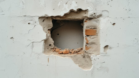 Unusual perspective with a wall featuring a mysterious hole, sparking curiosity and imagination, Ai Generated.の素材