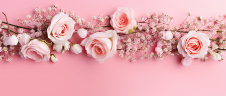 Spring banner bursting with the beauty of blooming flowers, capturing the essence of the season, Ai Generated.の素材