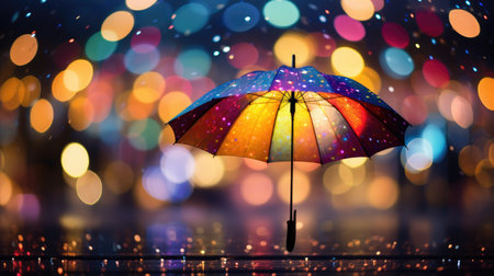 Colorful umbrella shines in captivating bokeh light arrangement. Ai Generatedの素材