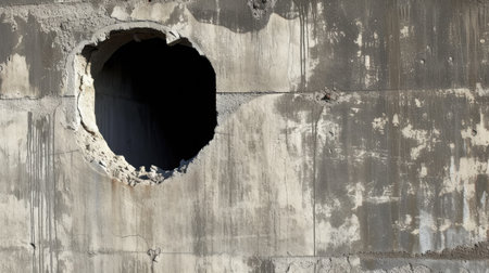 Unusual perspective with a wall featuring a mysterious hole, sparking curiosity and imagination, Ai Generated.の素材