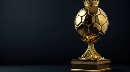 Gold football stands out against a black background, symbolizing luxury and excellence. Ai Generated.の素材