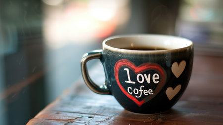 Coffee cup declares 'Love Coffee' with a heart, Ai Generated.の素材