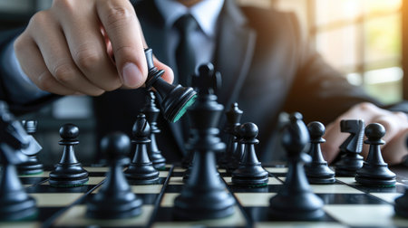 Victory in chess symbolizes leadership, teamwork & business strategy, Ai Generated.の素材