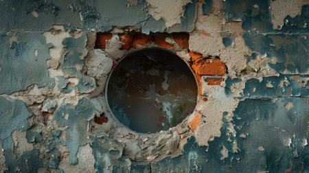 Unusual perspective with a wall featuring a mysterious hole, sparking curiosity and imagination, Ai Generated.の素材