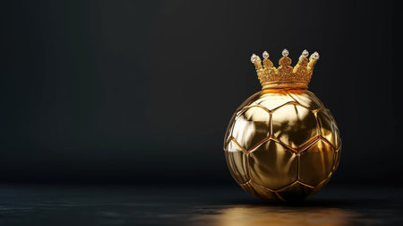 Gold football stands out against a black background, symbolizing luxury and excellence. Ai Generated.の素材