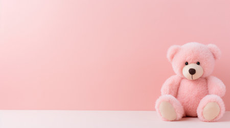 Cute teddy bear plush against a pale pink backdrop, perfect copy space. Ai Generatedの素材
