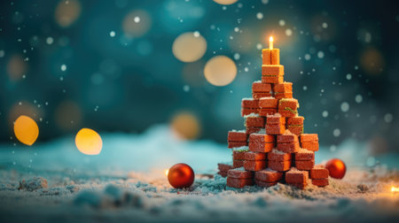 Unleash creativity this holiday season by constructing a unique Christmas tree using a stack of bricks, Ai Generated.の素材