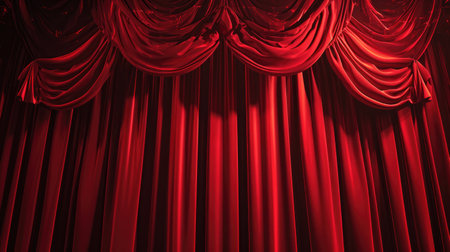 Rich red stage curtain sets the scene, concealing the mysteries before the grand unveiling, Ai Generated.の素材