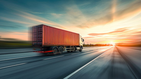 Container truck represents the logistics and transportation industry in import-export operations. Ai Generated.の素材