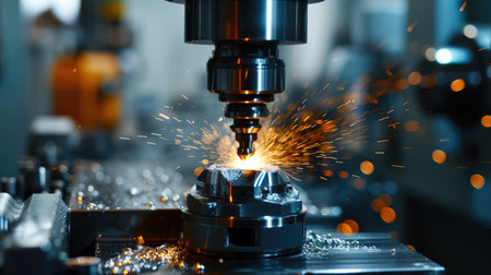 CNC milling machine transforms metal with precision and automation. Ai Generatedの素材