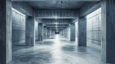 Concrete corridor in building underpass or basement. Industrial aesthetics, Ai Generated.の素材