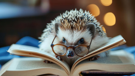 Witness a studious hedgehog with glasses reading attentively. Ai Generated.の素材