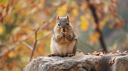 Watch a sweet palm squirrel enjoy a snack on a wall. Ai Generated.の素材