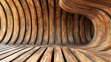 Serene beauty in the gentle curves of wooden background. Ai Generated.の素材