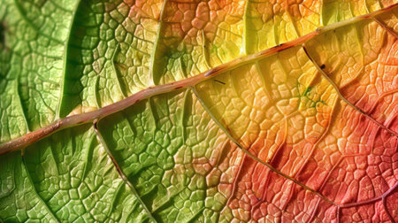 Detailed image capturing the unique texture of an autumn leaf. Ai Generatedの素材