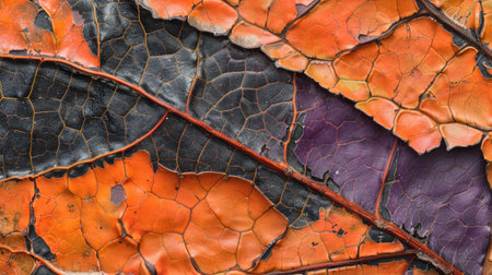 Detailed image capturing the unique texture of an autumn leaf. Ai Generatedの素材