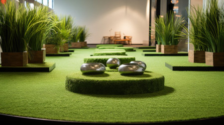 Artificial grass offers a hassle-free solution for a perpetually green landscape. Ai Generated.の素材