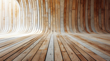 Serene beauty in the gentle curves of wooden background. Ai Generated.の素材