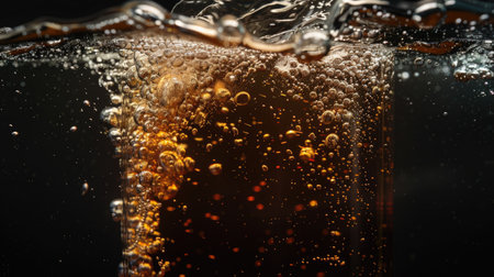 Vivid soda water bubbles create a dynamic splash against a black backdrop. Ai Generatedの素材