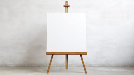 Positioned on a wooden easel, a blank canvas beckons for creative expression and artistic endeavors. Ai Generatedの素材