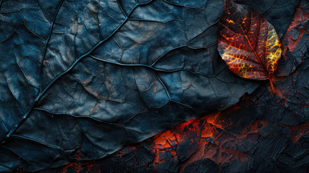 Detailed image capturing the unique texture of an autumn leaf. Ai Generatedの素材