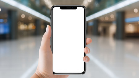 Showcase your digital content with a mobile phone mockup featuring a blank white screen in a human hand. Ai Generatedの素材