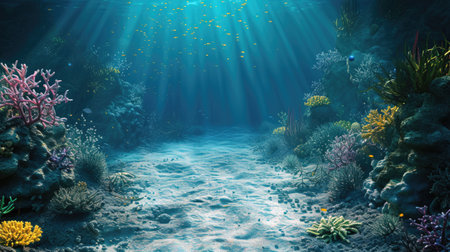 Clay coral reefs adorn the ocean floor, crafting a captivating underwater 3D background design. Ai Generatedの素材