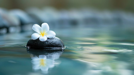Harmonious blend of nature and design: a flower atop a water-caressed stone. Pure tranquility. Ai Generatedの素材